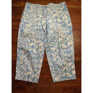 Talbots Petites Women’s Blue Floral Stretch Cropped Summer Beach Pants Sz 14 P